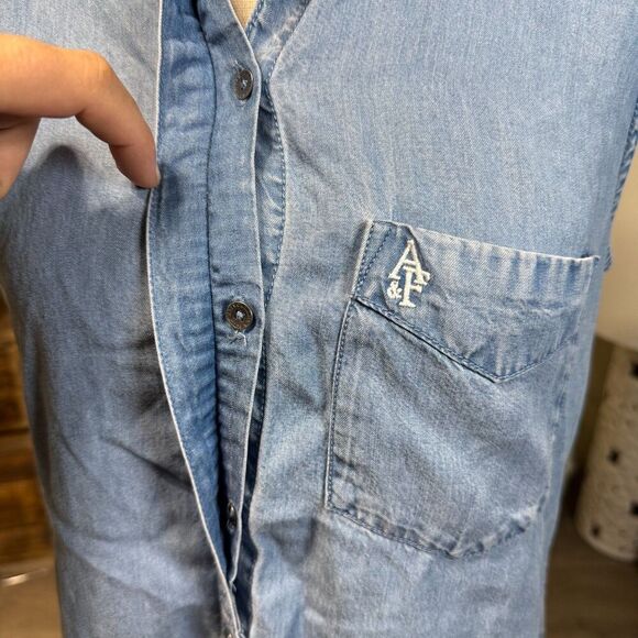 Abercrombie and Fitch Y2k Denim Shirt Mini Dress Sz S Sleeveless Preppy Casual - Picture 6 of 8
